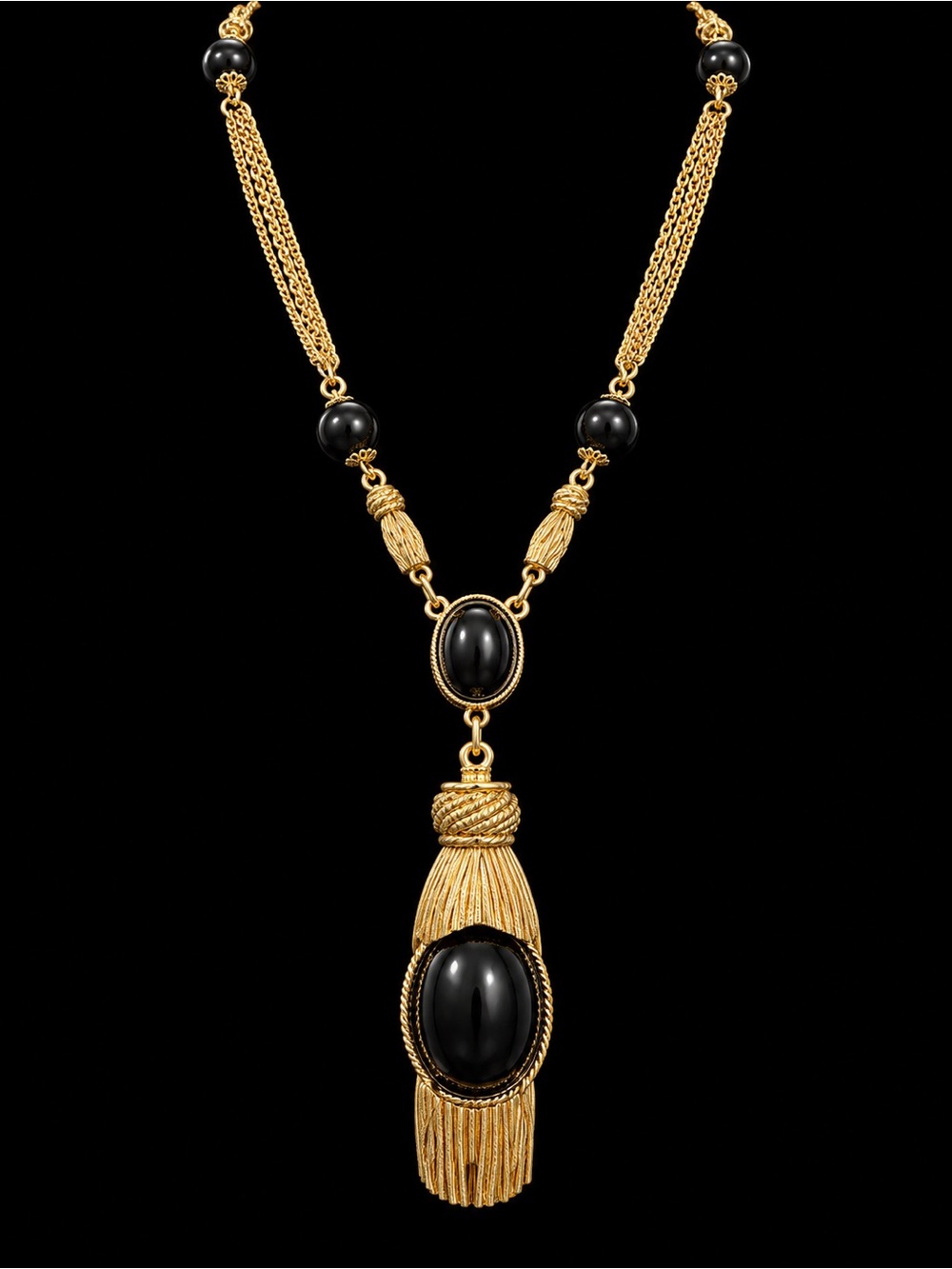 Trina Turk Gold and Black Tassel Pendant Necklace